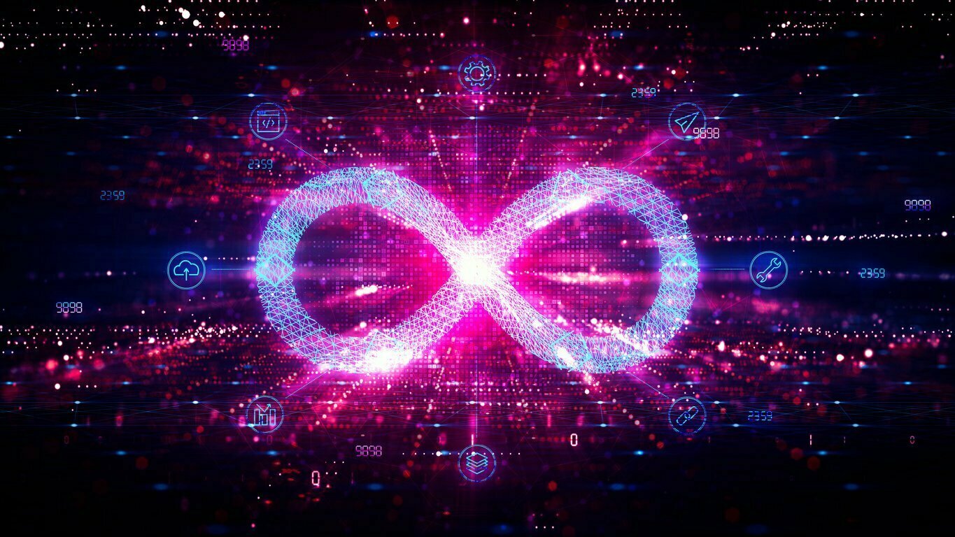 Devops Concept With Infinite Loop On Abstract Technology Background Devops Concept With Infinite Loop On Abstract Technology Background