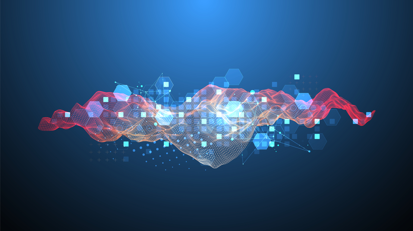The Abstract Wave Is Made In A Frame Style In A Bright Gradient Color. Template For Science And Technology Presentation. The Abstract Wave Is Made In A Frame Style In A Bright Gradient Color. Template For Science And Technology Presentation.