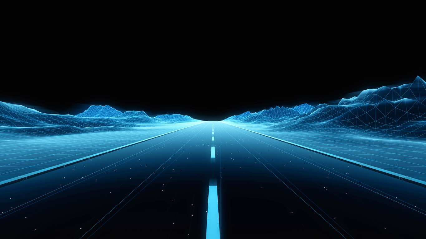 Blue Outdoordigital Highway With Mountains Blue Outdoordigital Highway With Mountains