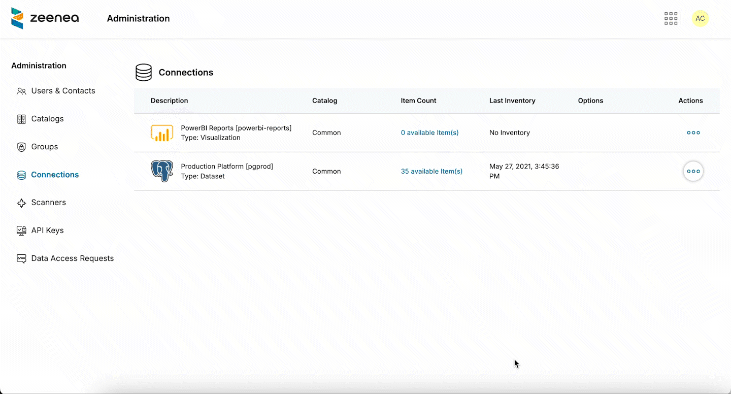 Managing Connections - Zeenea Admin Managing Connections - Zeenea Admin